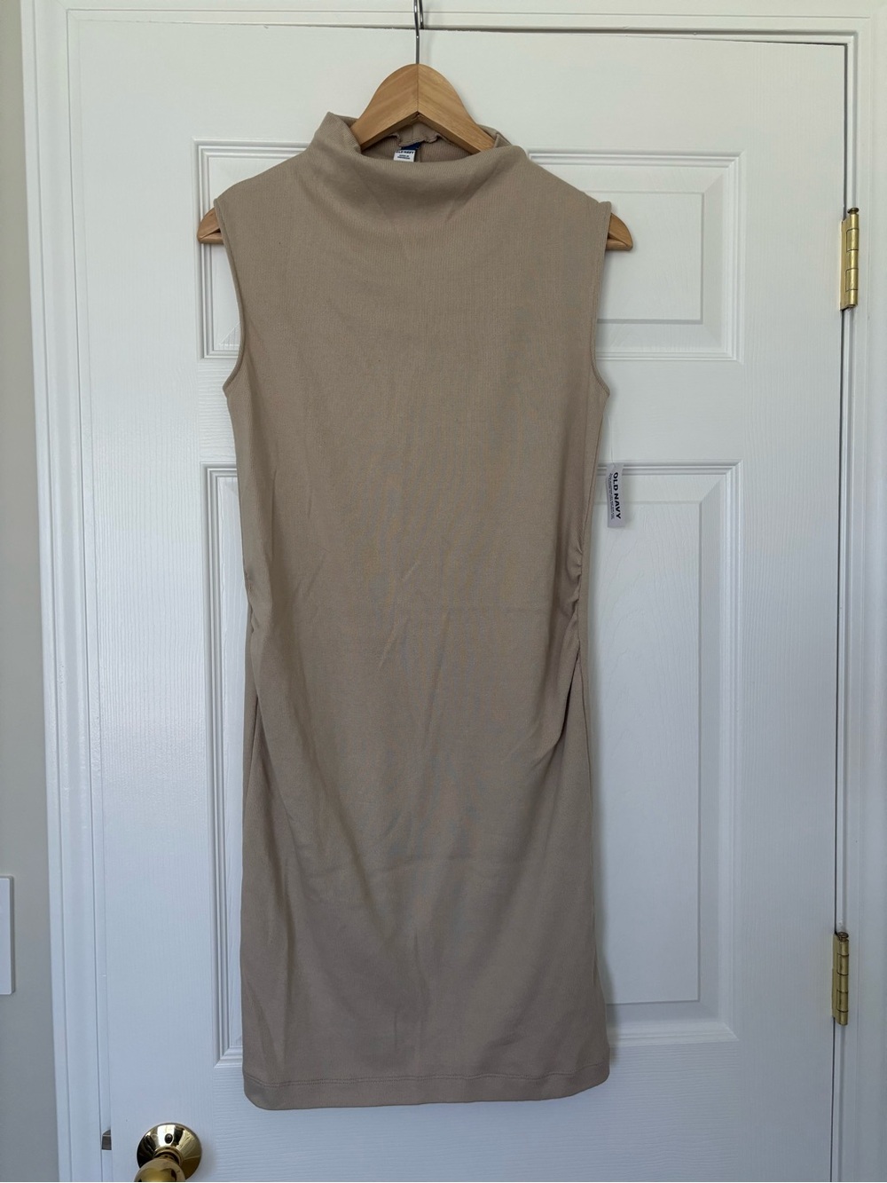 Maternity Sleeveless Mock Neck Dress in Beige NWT